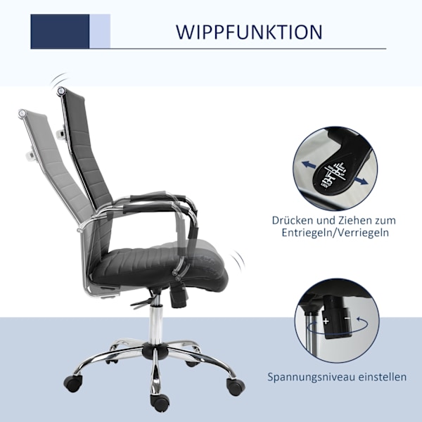 Kontorsstol ergonomisk chefsstol med vippfunktion, höj- och sänkbar, klädd i konstläder och skum, svart