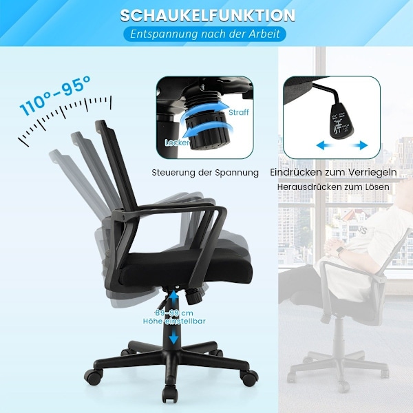 Ergonomisk kontorsstol med svankstöd och vippfunktion skrivbordsstol svart