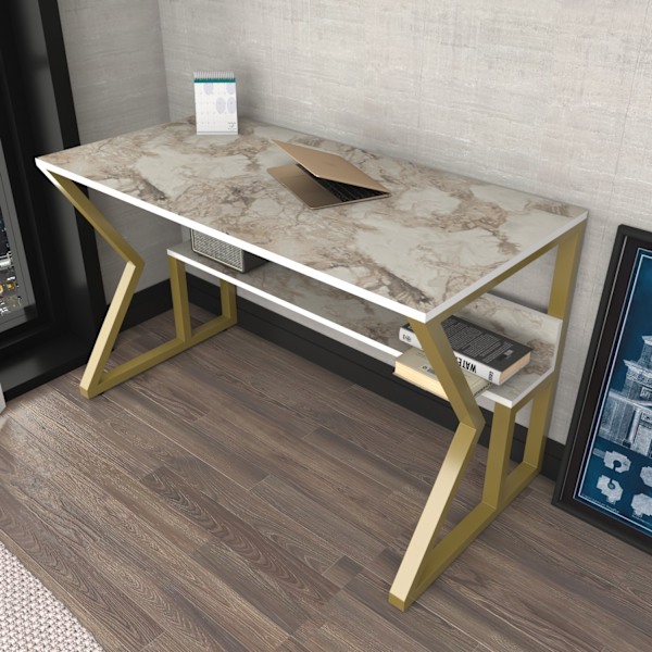 Study Desk Wake - valkoinen, kulta