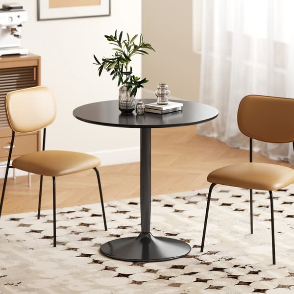 Spisebord til 2, Rundt 80 cm, MDF & Stål, Sort