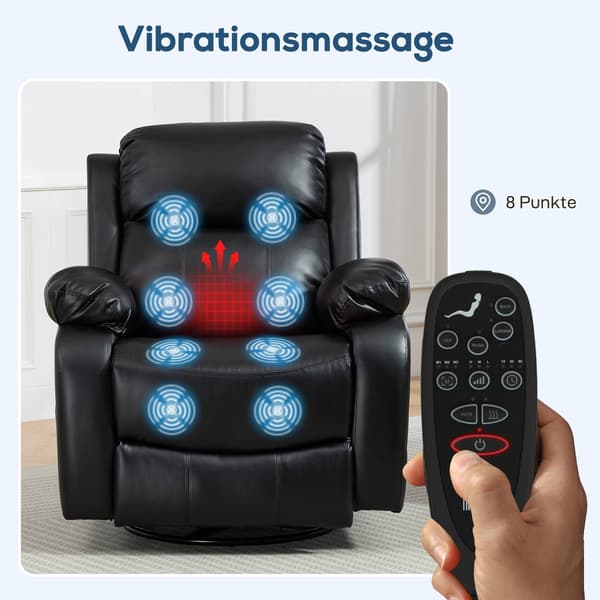 Massagestol med 8 vibrationspunkter, lænestol, sort