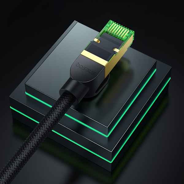 Snabb LAN RJ45 cat.8 40Gbps nätverkskabel, flätad, 1m, svart