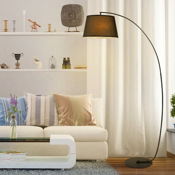 Båglampa golvlampa Arc - Modern båglampa av metall - Golvlampa metall linne svart Aosom