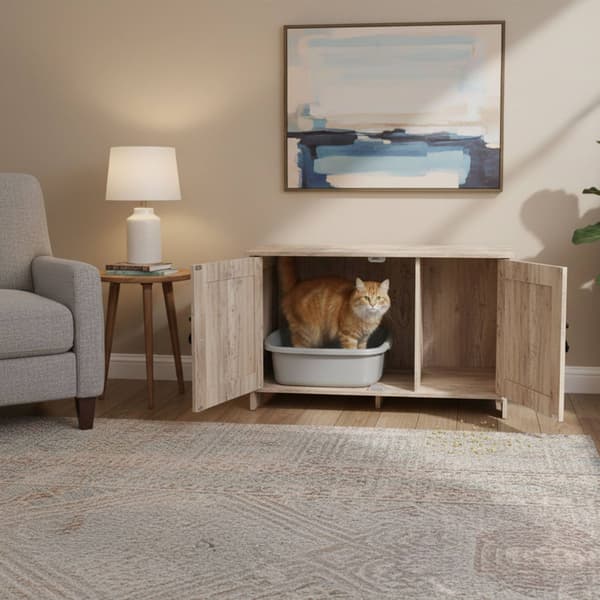 Kattskåp med kattlåda, gömställe och ventilation