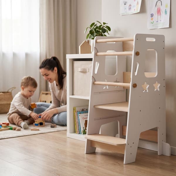 Justerbart læringstårn med stjernedesign, hvid