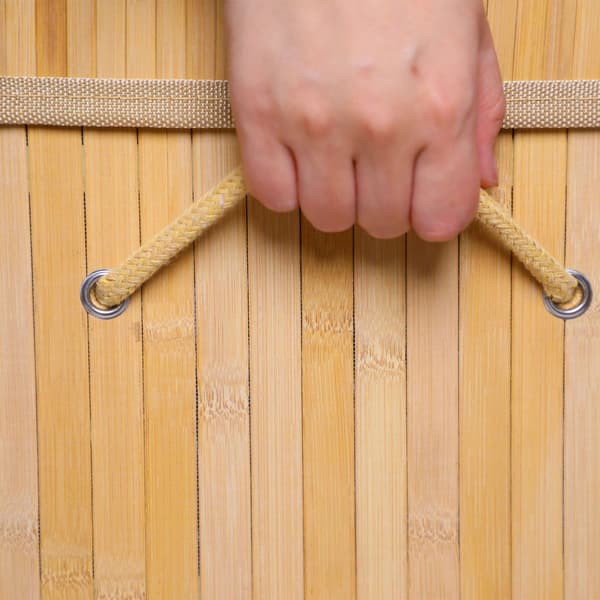 Bambu tvättkorg med lock, stor, 72 liters kapacitet