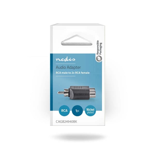 Subwoofer Adapter | RCA Hanstik | 2x RCA Hun | Nikkelplateret | Lige | ABS | Sort | 1 stk. | Box