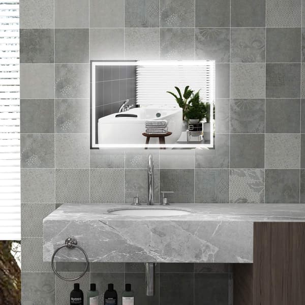 Badeværelsesspejl, vægspejl, LED, touch switch, hvid