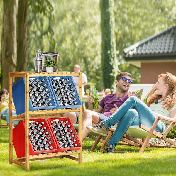 Wine Rack Pulloteline, Viiniteline, 2 Kallistettua Hyllyä, Pysyvä Hylly Patiolle Ja Puutarhaan, Natural, 74X45X111 Cm