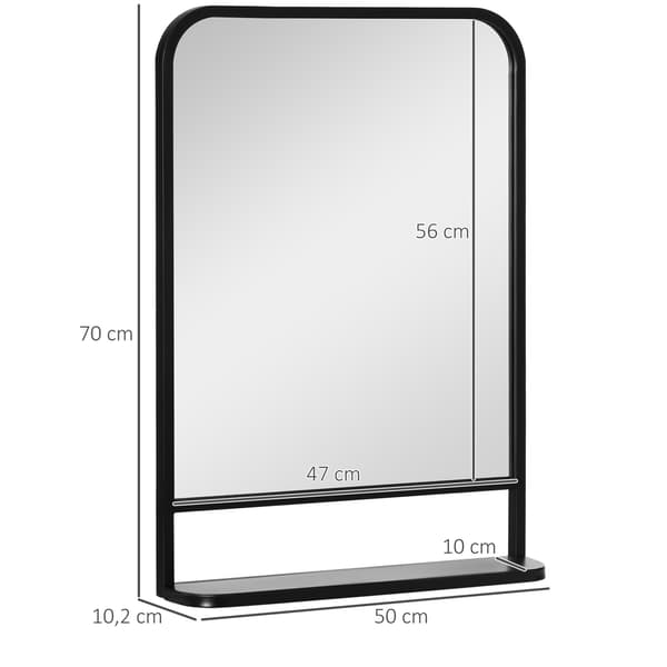 Väggspegel Med Hylla 70X50Cm, Modern, Elegant, För Vardagsrum, Rektangulär, Svart