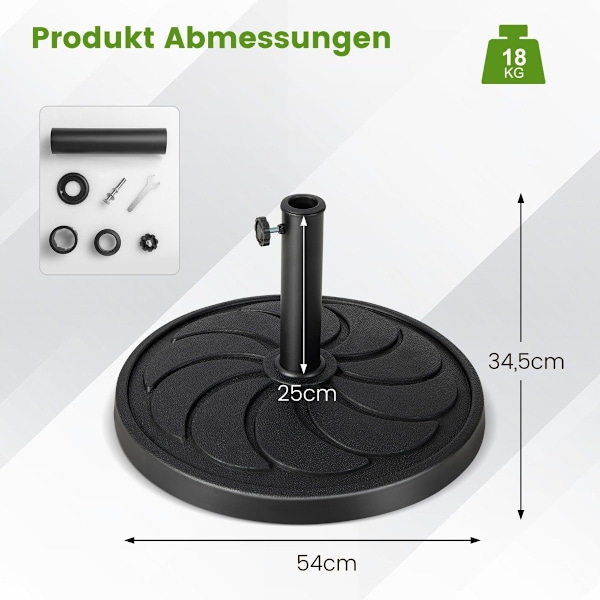 18 kg tungt paraplystativ med 54 cm diameter til paraplystænger på φ38/48 mm