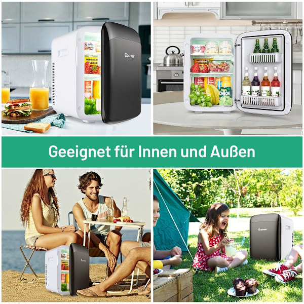 15 L minijääkaappi 2 in 1 Jäähdytys- ja lämmitystoiminto Kannettava pakastin 27 x 33 x 38 cm Valkoinen + musta Energialuokka E