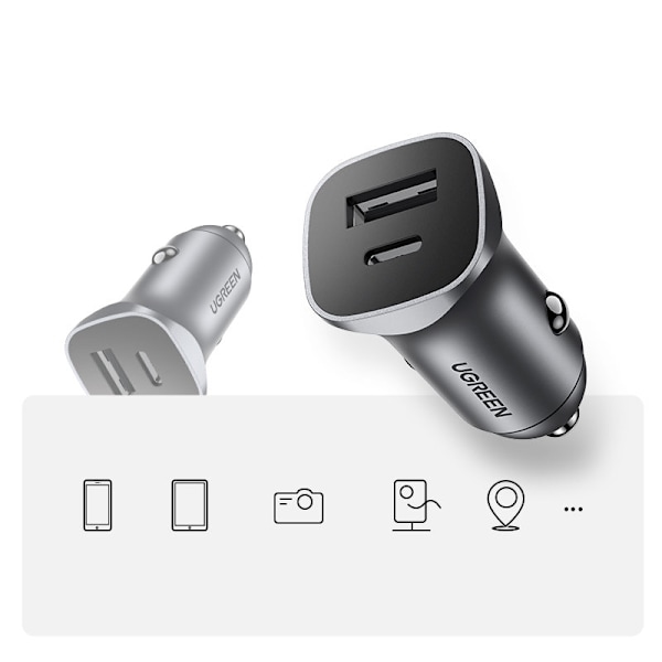 USB-C USB 24W Power Delivery Quick Charge billaddare, grå