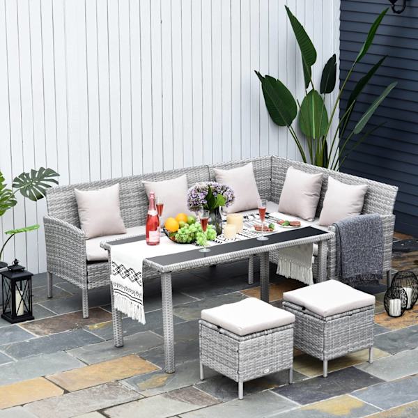 Havemøbelsæt I Rattan Med Fodskammel Metalgrå 134 X 60 X 75 Cm