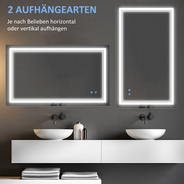 Badrumsspegel Badrumsspegel Med Led-Belysning, Touch-Omkopplare, 3 Ljusfärger, Ip44 Vattentät, 100X60Cm