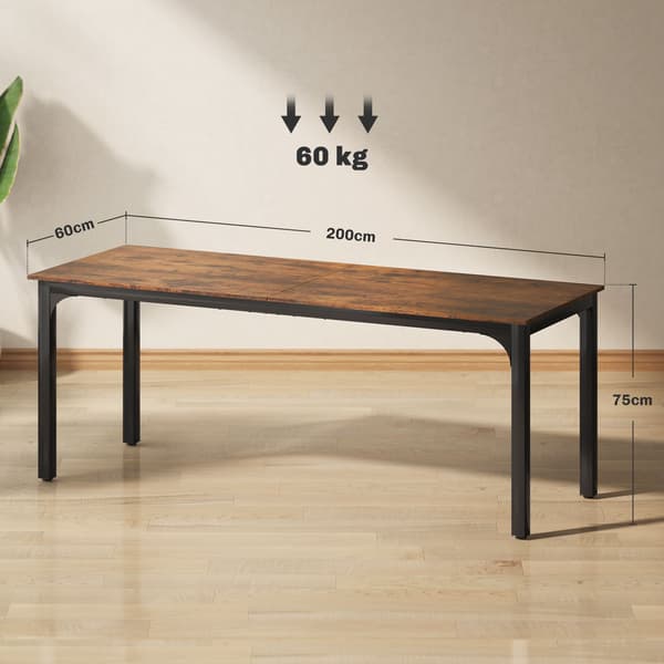 Computerbord 200 x 60 cm, industrielt rustikt brunt, stålstel