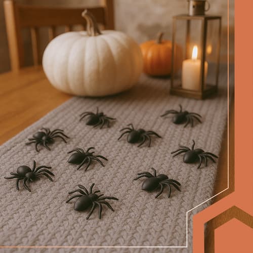 Halloween plastik edderkopper, 10 stk., 3x3 cm, sorte