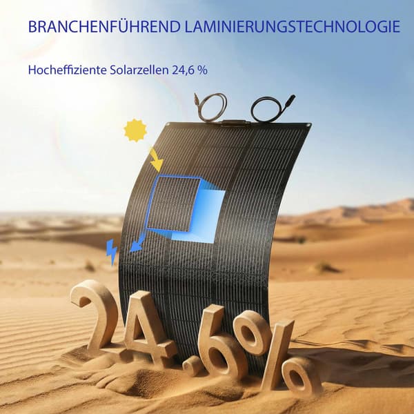 100W fleksibelt solpanel, 24,6% effektivitet, dobbelt USB