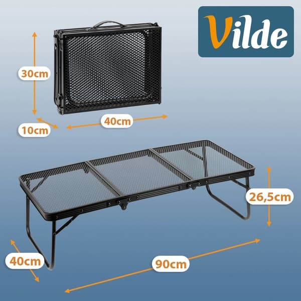 Sammenklappeligt campingbord i aluminium, sort, 90x40x26,5 cm