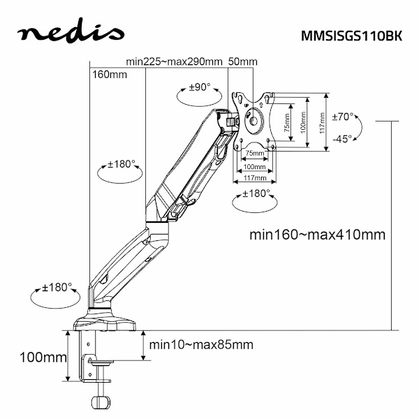 Ergonomisk Skærmbeslag | Gasfjeder | 1 Skærm(e) | 15 - 32 " | 75