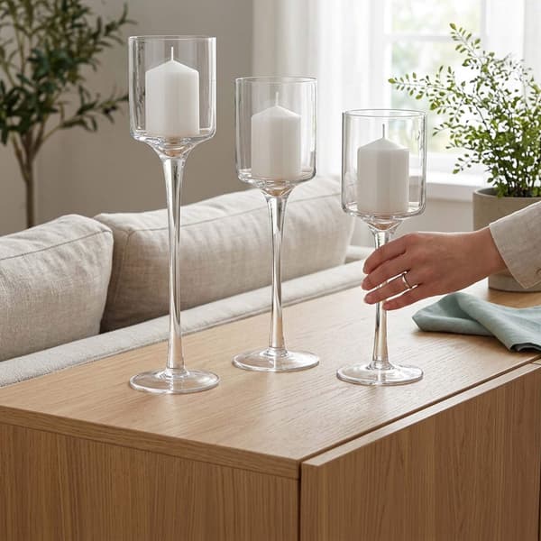 Glasljusstakar, set, 3 storlekar, transparenta