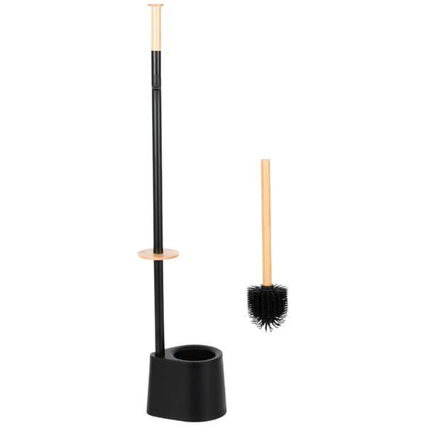 Toiletpapirholder med børste, sort, 66 cm