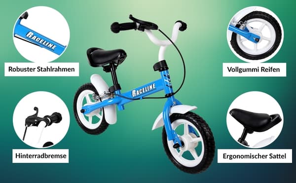 Børnebalancecykel, 10" stålstel, blå