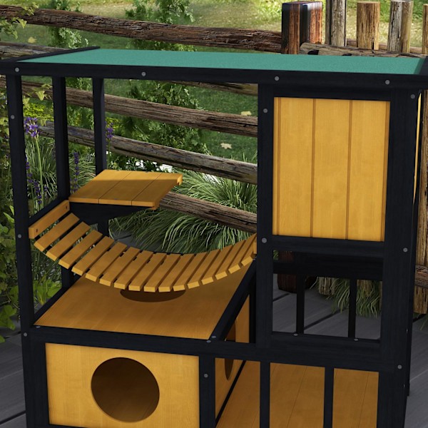 Cat House Träkatt Cave Cat Villa Utomhus Hängbro Balkong Plattform Vattentät För 1-2 Katter Upp Till 5 Kg Gul