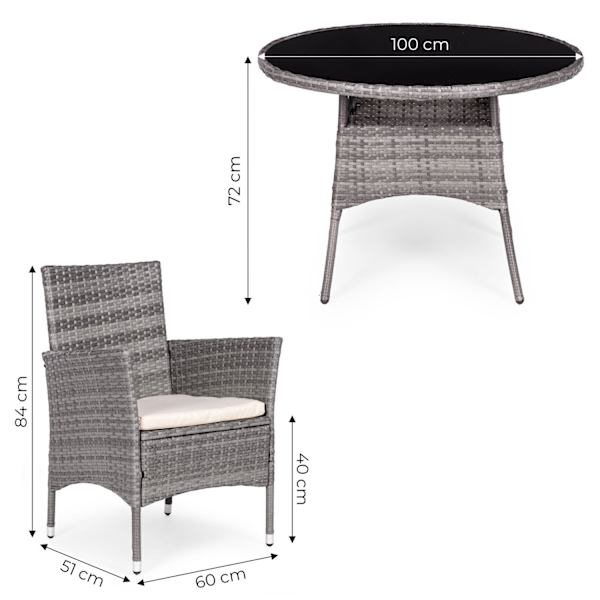 Trädgårdsmöbelset med rottingliknande finish – 4 stolar + Round Table MultiGarden