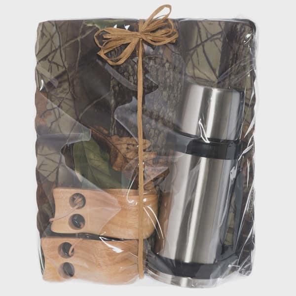 Campingkit med termos, trämuggar, skummattor