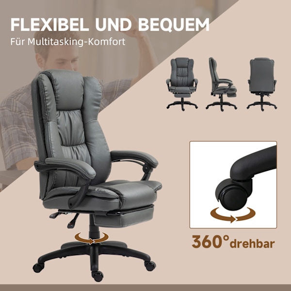 Kontorstol Executive Stol Drejelig Stol Løftbar med Fodstøtte Nakkestøtte Ergonomisk Stol Vibration Skrivebordsstol med liggefunktion Massagefunktion