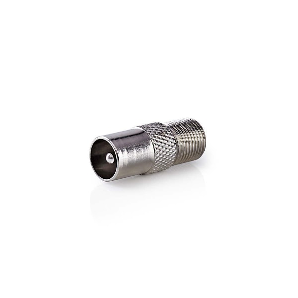 Satelliitti- ja antenni-sovitin | IEC (Coax) Uros | F naaras | Niklattu | 75 Ohm | Suora | Metalli | Hopea | 1 kpl | Laatikko