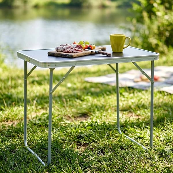 Hopfällbart campingbord i metall, grafit, 70x50x60 cm