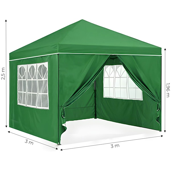Garden Pavilion Teltta 3x3 m Pop-Up 4 sivuseinällä MultiGarden