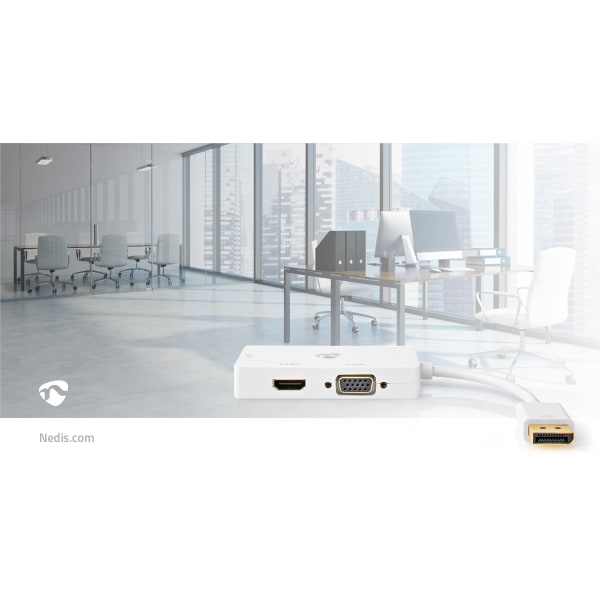 Displayport-adapter | DisplayPort Hane | DVI-D 24+1-Pin Hona / HDMI™ Hona / VGA hona 15p | 4K@60Hz | Guldplaterad | Omkopplingsbar | 0.20 m | Rund | A