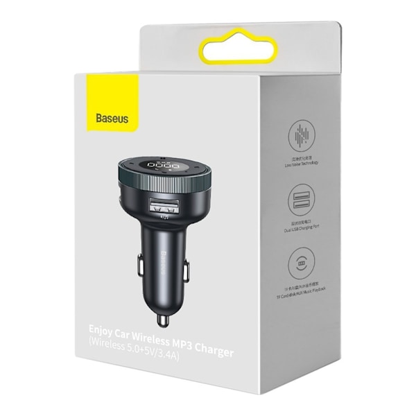 FM-sender, MP3-afspiller, LED-biloplader 2x USB Bluetooth, sort