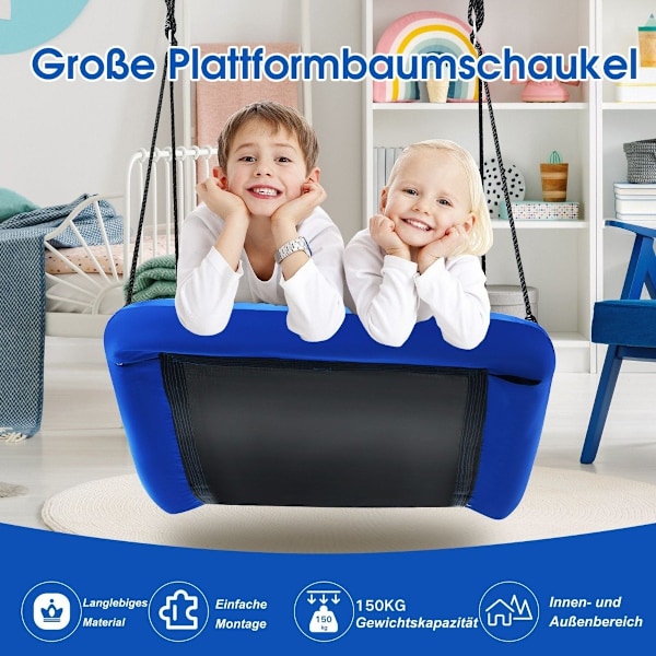 Puukeinupesäkeinu säädettävällä köydellä ulkokeinu 83 x 155 cm sininen