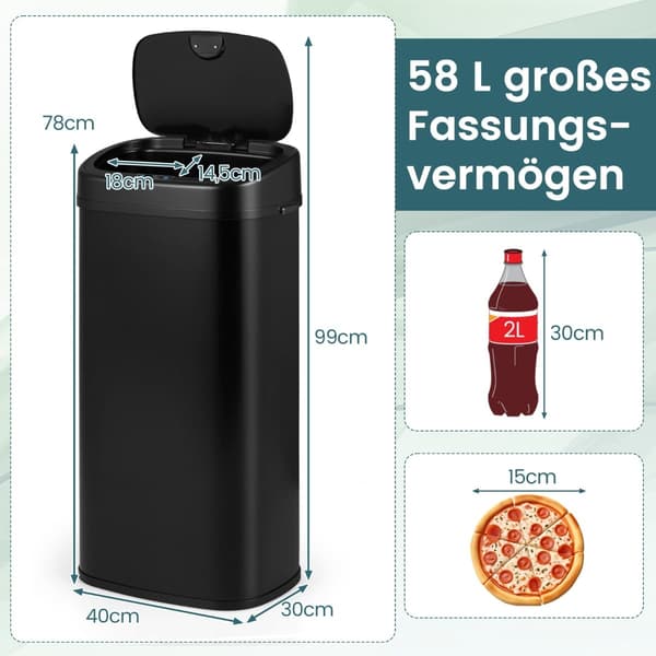 68L automatisk sensor skraldespand – dobbeltzone, sort