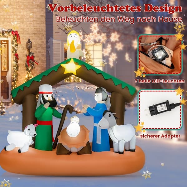 Oppustelig julekrybbe 180 cm med LED-lys
