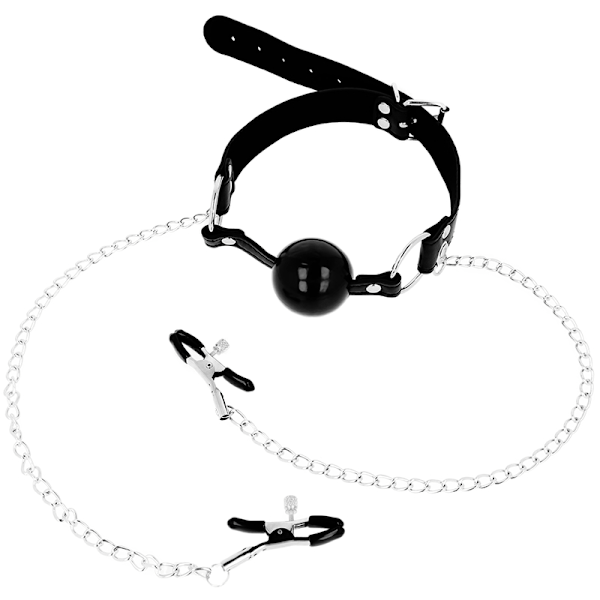 Ohmama Fetish Black Ball Gag Nännikiinnittimillä