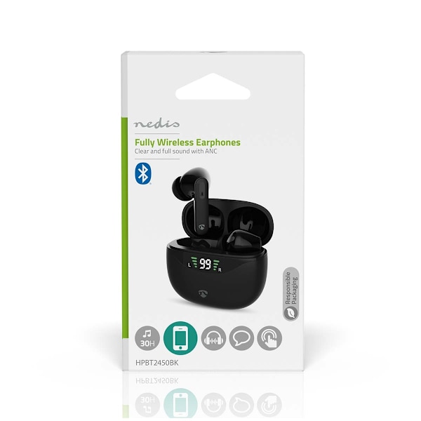 Fullt Trådlösa hörlurar | ANC (Active Noise Cancelling) | Bluetooth® | Maximal batteritid: 30 timmar | Tryck på Kontroll | Batteri hölje | Trådlöst la