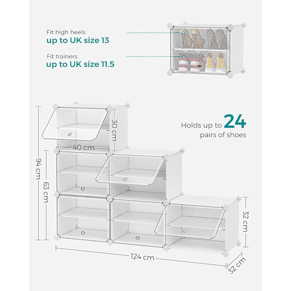 24 parin kenkäsäilytysjärjestelmä koukuilla, helppo koota