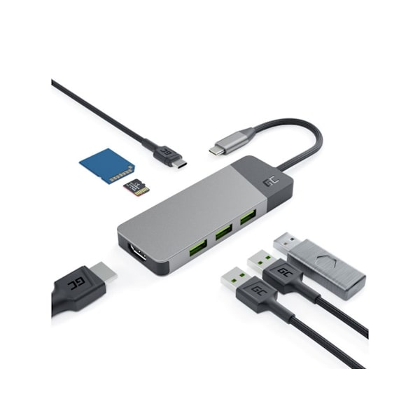 Green Cell Adapter HUB Connect 7in1 med 3x USB-A, HDMI, USB-C, SD, microSD