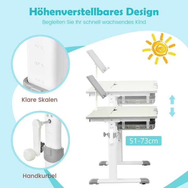 Justerbart børnebordssæt med vippeplade, grå