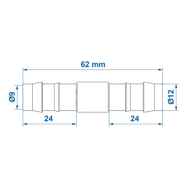 Vandslangetilslutning lige 12mm pr stk