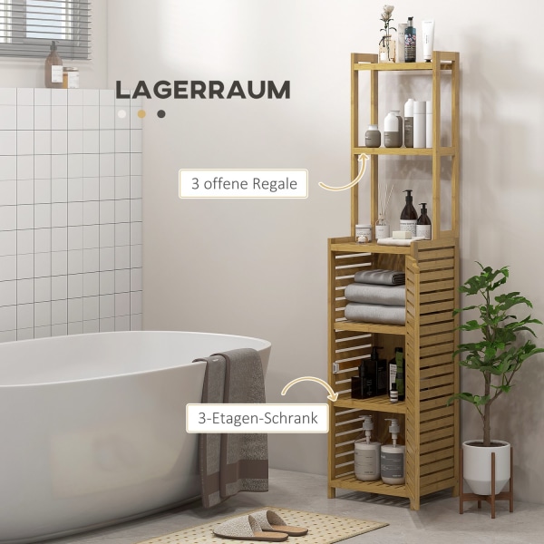 Badeværelsesskab Lavet Af Bambus, 3 Åbne Rum, Anti-Tip, Naturlig