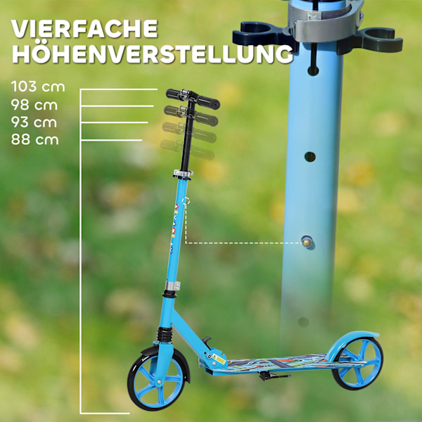 Sparkcykel Barns hopfällbar barnsparkcykel med justerbar styrhöjd, 2 stora hjul, bakre stänkskyddsbroms, sparkskoter för barn från 6-12 år Blå Aosom