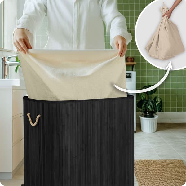 Tvättkorg i bambu med lock 150 l Massido