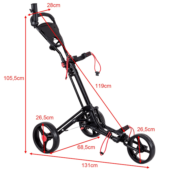 3-hjulet golfvogn golfvogn golf foldbar enkel push and pull vogn sort