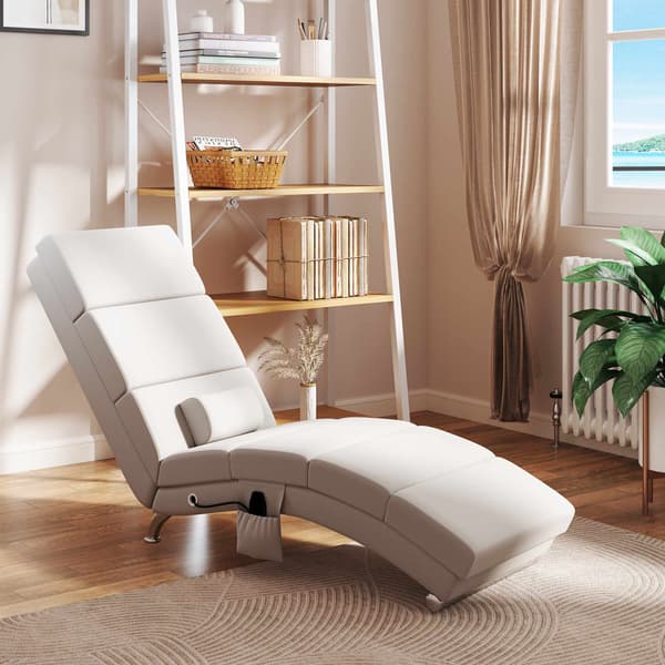 Elektrisk massagefåtölj, krämvit, värme och vibration